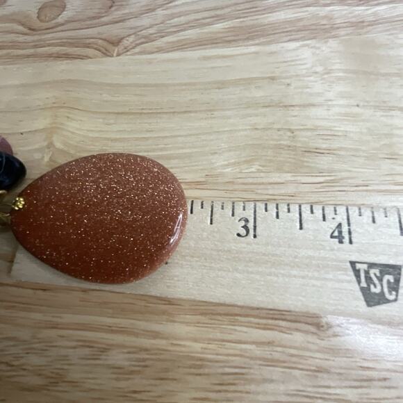 Goldstone Bead Necklace with Large Pendant & Natural Stone Accents - Picture 12 of 13